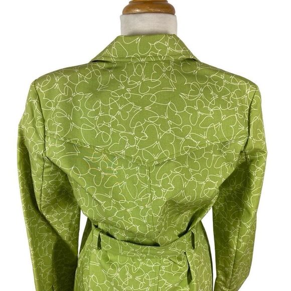 Liz Claiborne 8P Green Butterfly Trench Coat Cottagecore Fairycore Y2K does 70s - Picture 5 of 9
